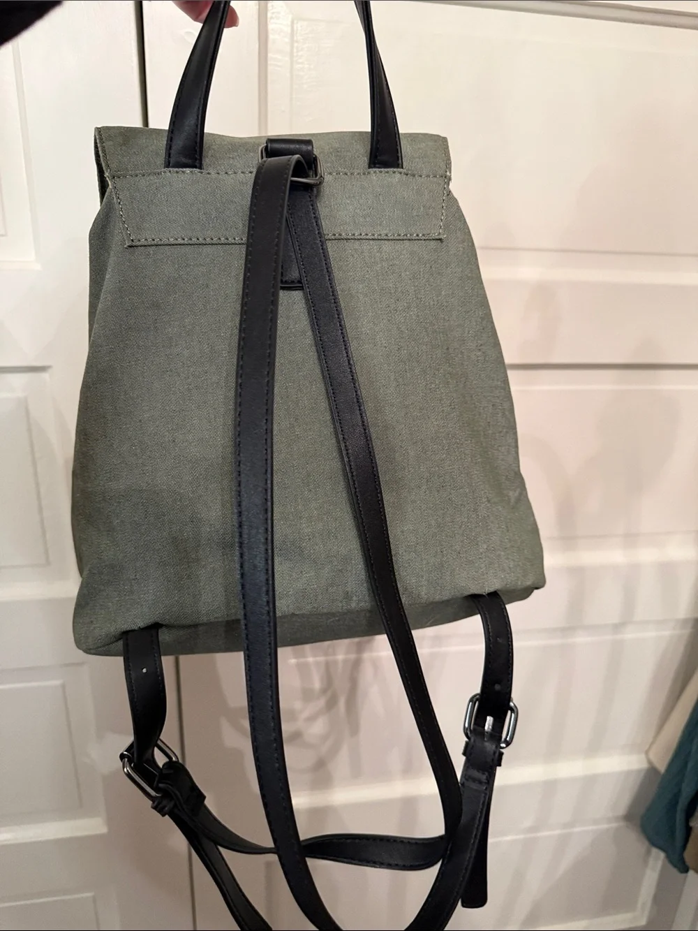Mia Melon Sage Green Canvas Drawstring Backpack Travel Everyday Bag